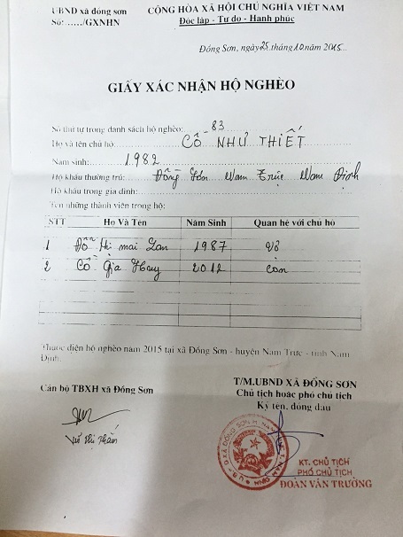 
Hoàn cảnh gia đình khó khăn, hiện bố mẹ bé Huy cũng chưa có nhà cửa nên không có gì để thế chấp vay tiền.
