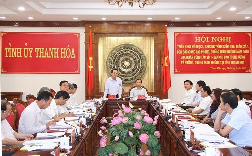 Lập tổ giúp việc cho 7 đoàn kiểm tra các vụ án tham nhũng lớn - 1 Đoàn công tác của Ban Chỉ đạo Trung ương về phòng, chống tham nhũng triển khai kế hoạch kiểm tra, giám sát, đôn đốc công tác phòng, chống tham nhũng tại tỉnh Thanh Hoá năm 2015 (Ảnh: Noichinh.vn)
