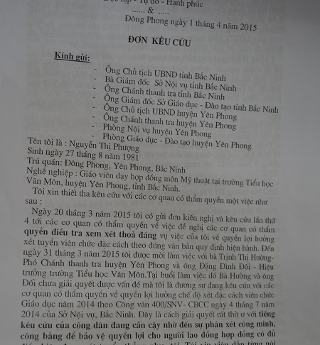 Bắc Ninh: Gian nan đi đòi quyền lợi xét tuyển đặc cách - 1 Nhiều lần viết đơn thư kêu cứu, kiến nghị nhưng đến nay vụ việc của