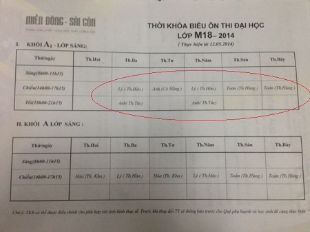 Trung tâm luyện thi chất lượng cao bị tố dạy sai cam kết - 4 nhưng theo thời khóa biểu học viên cung cấp thì TKB lớp CLC giống TKB của lớp M18.