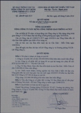 Quyết định của Tổng Công ty Xây dựng công trình giao thông 4 - CTCP