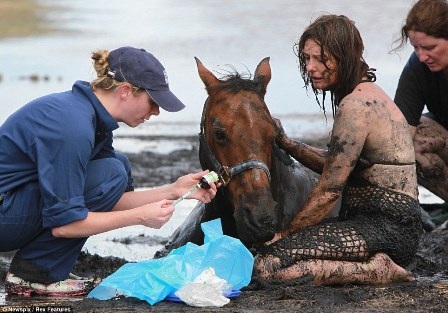 Horrified by the scene of a young mother risking her life to save her pet horse