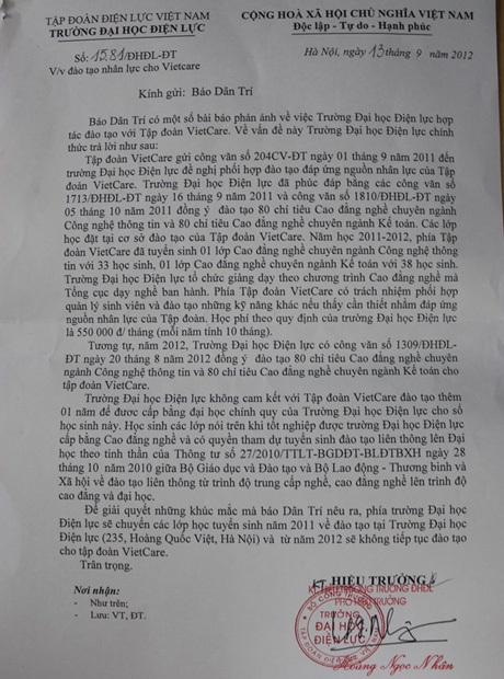 ĐH Điện lực trả lời về chương trình hợp tác đào tạo khiến thí sinh “mắc bẫy”