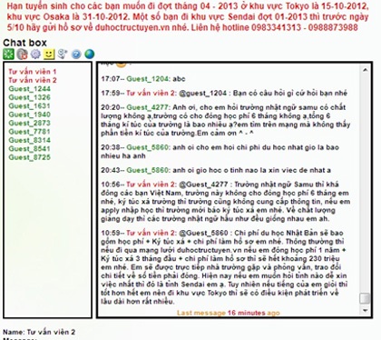 Du học Nhật Bản - 1 Trên trang chủ có phần chatbox giúp các du học sinh có thể trao đổi kiến thức với nhau