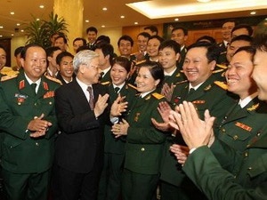 Tổng Bí thư Nguyễn Phú Trọng với các đại biểu. (Ảnh: Trí Dũng/TTXVN)