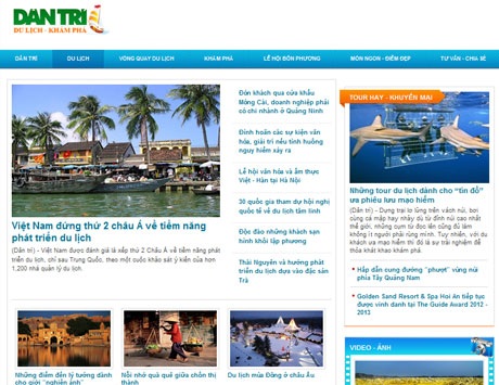 Báo Dân trí ra mắt chuyên trang Du lịch - 1 Ảnh chụp giao diện chuyên trang Du lịch của Báo Dân trí