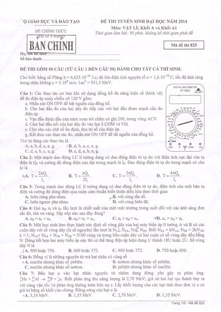 Hướng dẫn giải đề thi đại học môn Vật lý khối A, A1 năm 2014 - 1 Bạn đọc tải về hướng dẫn giải đề môn Vật lý khối A, A1 năm 2014