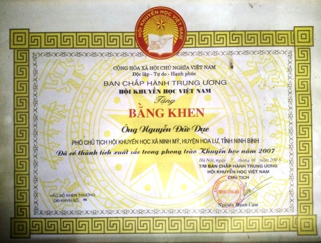 Ông Nguyễn Đức Dục - Chủ tịch Hội khuyến học xã Ninh Mỹ, Hoa Lư, Ninh Bình