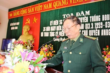 Trao tặng kỷ niệm chương “Vì chủ quyền an ninh biên giới Tổ Quốc” cho gần 200 cán bộ, chiến sĩ - 1 Đại tá Vũ Mạnh Lượng, Bí thư Đảng ủy, Chính ủy BĐBP Quảng Bình phát biểu tại Lễ tọa đàm