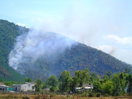 Đám cháy xuất hiện gần nhà dân