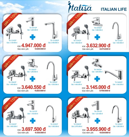 Thiết bị vệ sinh cao cấp từ Italia khuyến mại cuối năm - 1 Danh sách các sản phẩm trong chương trình khuyến mại cuối năm