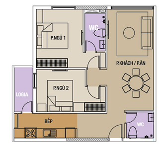 Căn hộ loại B hai phòng ngủ (66,5-72m2)