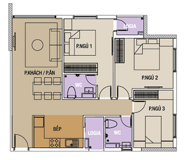 Căn hộ góc loại C ba phòng ngủ (80,5m2-83m2)