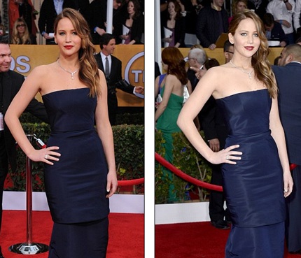 Jennifer vẫn cố gắng mỉm cười và tạo dáng cho phóng viên chụp hình.