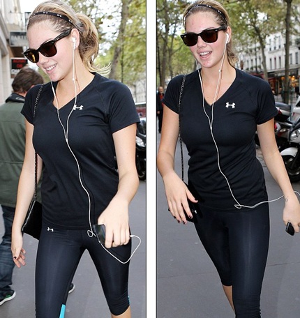 Siêu mẫu nổi tiếng nhất thế giới lộ mặt đầy mụn - 2 Kate Upton để mặt mộc khi đi tập thể dục sau khi tham dự tuần lễ thời trang Paris.