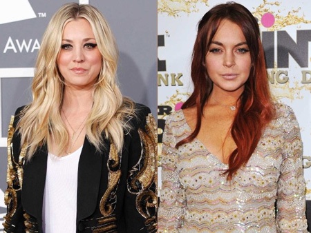 Thật khó tin Kaley Cuoco (trái) và Lindsay Lohan bằng tuổi nhau, cả hai cô gái đều đã 27 tuổi?