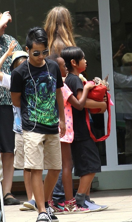 Bé Maddox - cậu con nuôi gốc Căm-pu-chia dẫn đầu đoàn