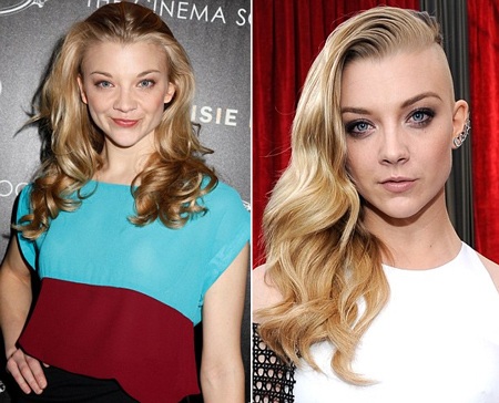 Natalie với kiểu tóc dài bồng bềnh quen thuộc (trái) và thay đổi ấn tượng với kiểu tóc cạo nửa đầu