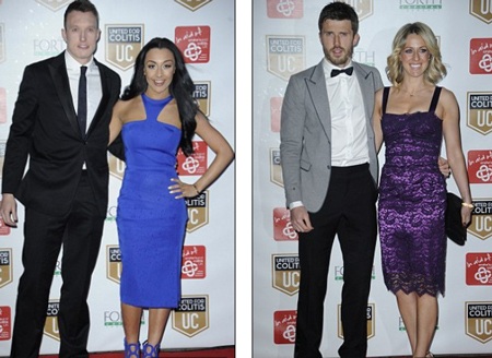 Phil Jones dẫn bạn trai Kaya Hall (trái) và Michael Carrick đi cùng vợ Lisa tới bữa tiệc.