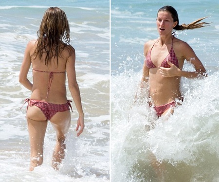 Hình ảnh tuyệt đẹp của ba mẹ con Gisele trên bãi biển.