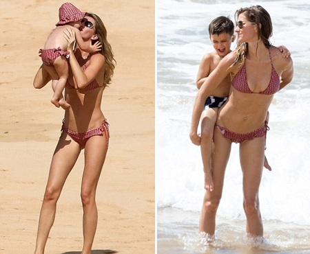 Hình ảnh tuyệt đẹp của ba mẹ con Gisele trên bãi biển.