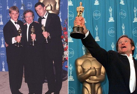 Robin tự hào khoe tượng vàng Oscar đầu tiên mà ông nhận được nhờ thành công của bộ phim