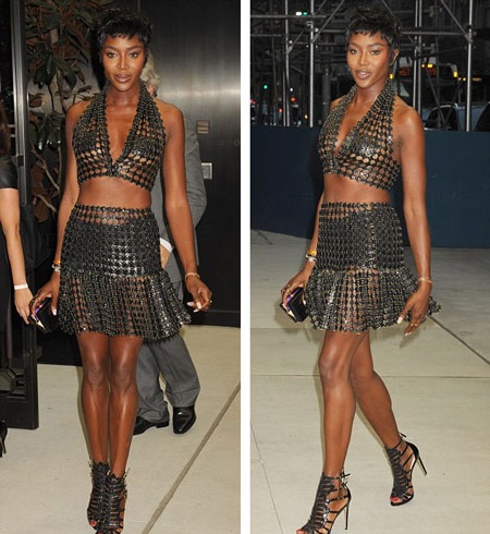 Báo đen Naomi Campbell cá tính với tóc ngắn và áo crop top