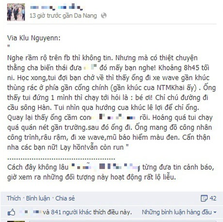 Câu chuyện của một bạn gái bị kẻ biến thái “show hàng” ở Đà Nẵng đang là chủ đề nóng trên mạng
