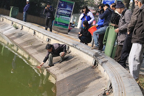 Sáng 23 tháng Chạp, người dân Hà Nội đổ ra các ao hồ thả cá chép