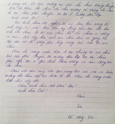 Tâm thư cậu học trò bị buộc nghỉ học vì không hộ khẩu Hà Nội - 2 Lá thư gửi Chủ tịch nước của em Đỗ Hồng Sơn