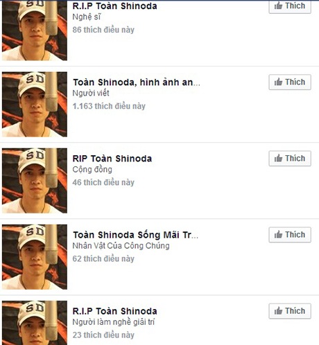 Phẫn nộ loạt tin bịa đặt, fanpage ăn theo vụ Toàn Shinoda qua đời - 2 Rất nhiều fan page đã được lập ra ngay sau cái chết của Toàn Shinoda