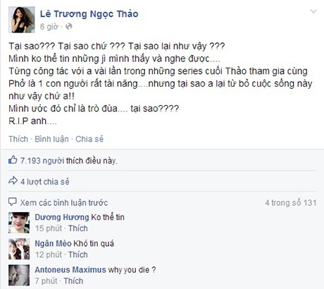 Hàng loạt hot teen bàng hoàng, thương tiếc Toàn Shinoda - 6 Ngọc Thảo thương tiếc người anh đã từng đóng clip cùng