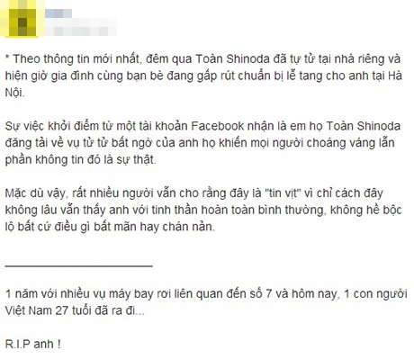 Phẫn nộ loạt tin bịa đặt, fanpage ăn theo vụ Toàn Shinoda qua đời - 5 Có những fan page đòi 100k like để Toàn Shinoda hồi sinh?