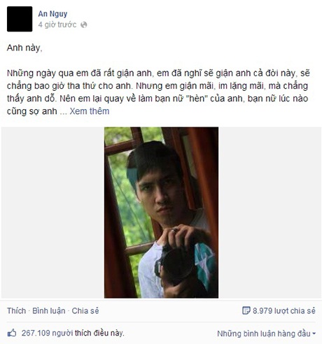 Tâm thư của An Nguy đăng trên Facebook
