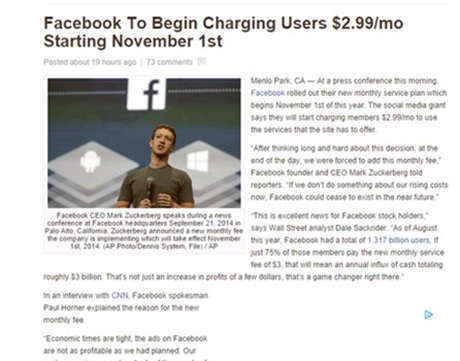 Dân mạng bàn tán xôn xao về tin đồn Facebook thu phí - 1 Tờ National Report tung tin vịt về việc Facebook thu phí của người sử dụng