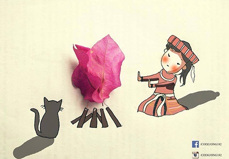 Tranh vẽ độc đáo từ đồ vật của chàng trai 9X Việt - 2 Bông hoa giấy hóa thành đám lửa bập bùng giữa mùa đông