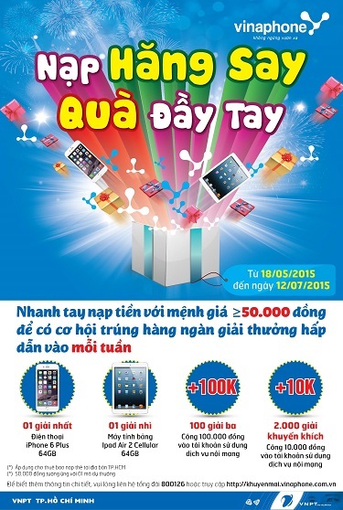 VinaPhone: Nạp tiền, cơ hội trúng iPhone 6 plus 64GB - 1 VinaPhone: Nạp tiền, cơ hội trúng iPhone 6 plus 64GB
