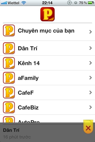 Giao diện của phần thêm nguồn tin.