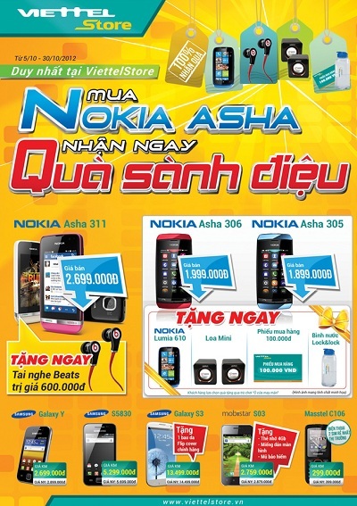 Mua Nokia Asha nhận ngay quà sành điệu tại Viettelstore - 1 Mua Nokia Asha nhận ngay quà sành điệu tại Viettelstore