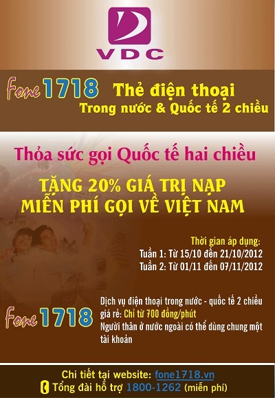Fone1718: Miễn phí gọi về Việt Nam và tặng 20% giá trị thẻ nạp - 1 Fone1718: Miễn phí gọi về Việt Nam và tặng 20% giá trị thẻ nạp