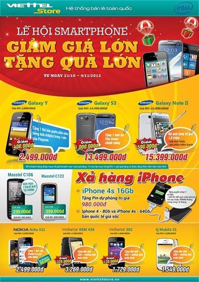 Lễ hội Smartphone giảm giá lớn tặng quà lớn tại Viettelstore