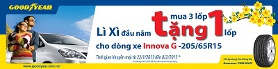 Goodyear: Mua 3 lốp xe ô tô tặng 1 lốp - 1 Chương trình khuyến mại