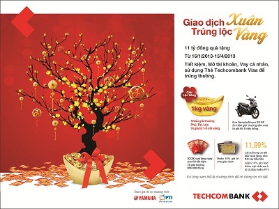 “Giao dịch Xuân, trúng Lộc Vàng” với Techcombank - 1 Chương trình hấp dẫn với nhiều quà tặng và giải thưởng giá trị lên