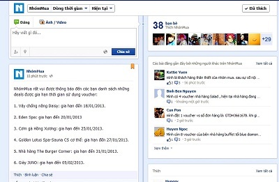 Fanpage của Nhommua liên tục cập nhật thông tin đối tác chấp nhận thanh toán bằng voucher Nhóm Mua.