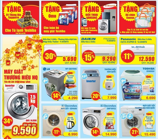 Siêu thị Điện máy HC: Tết đến xuân sang ngập tràn quà tặng - 5 Máy giặt thương hiệu Hàn Quốc động cơ Inverter 7.5kg giá chỉ còn 9 triệu 590 nghìn đồng;