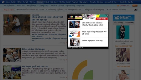 Box App Self-serving của FPT Arena như một phần nội dung của báo