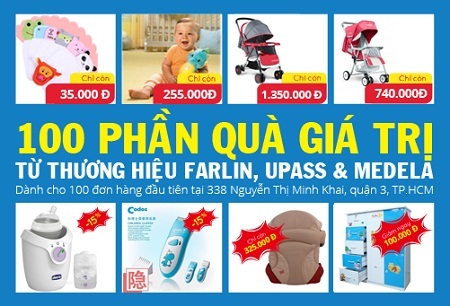 100 phần quà giá trị từ thương hiệu Farlin, Upass, Medela dành tặng cho 100 khách mua hàng đầu tiên