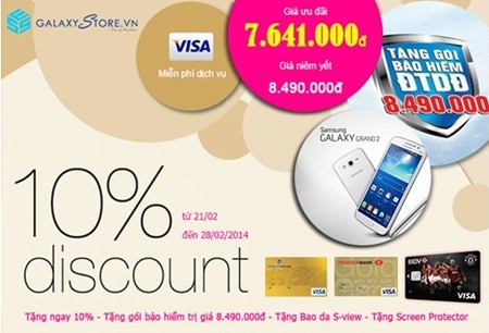 Ưu đãi giảm 10% khi mua Galaxy Grand 2 tại