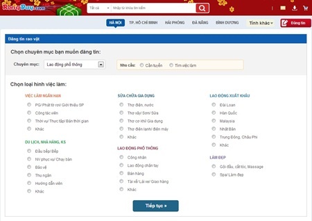 Thời đại internet: giúp việc, trông xe, chạy bàn cũng lên net tìm việc - 2 Đăng tin tìm việc làm dễ dàng bởi hệ thống phân loại ngành nghề sâu và đa dạng trên rongbay.com