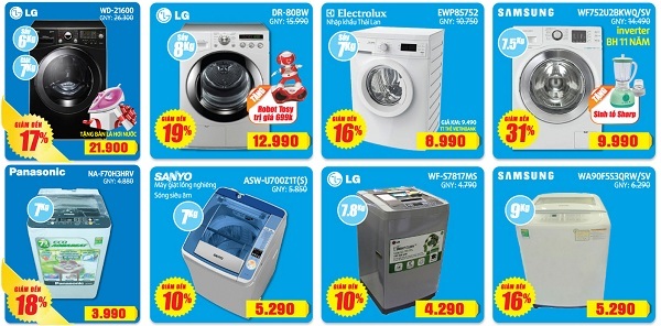 Ngày vàng giảm giá sản phẩm lên tới 50% tại Điện máy HC - 3 Máy giặt Sam Sung lồng ngang WF8690, giá khuyến mại chỉ 7 triệu 990 nghìn đồng;